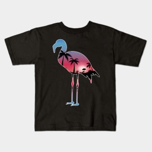 Flamingo Beautiful Sunset Beach Palm Tree Kids T-Shirt